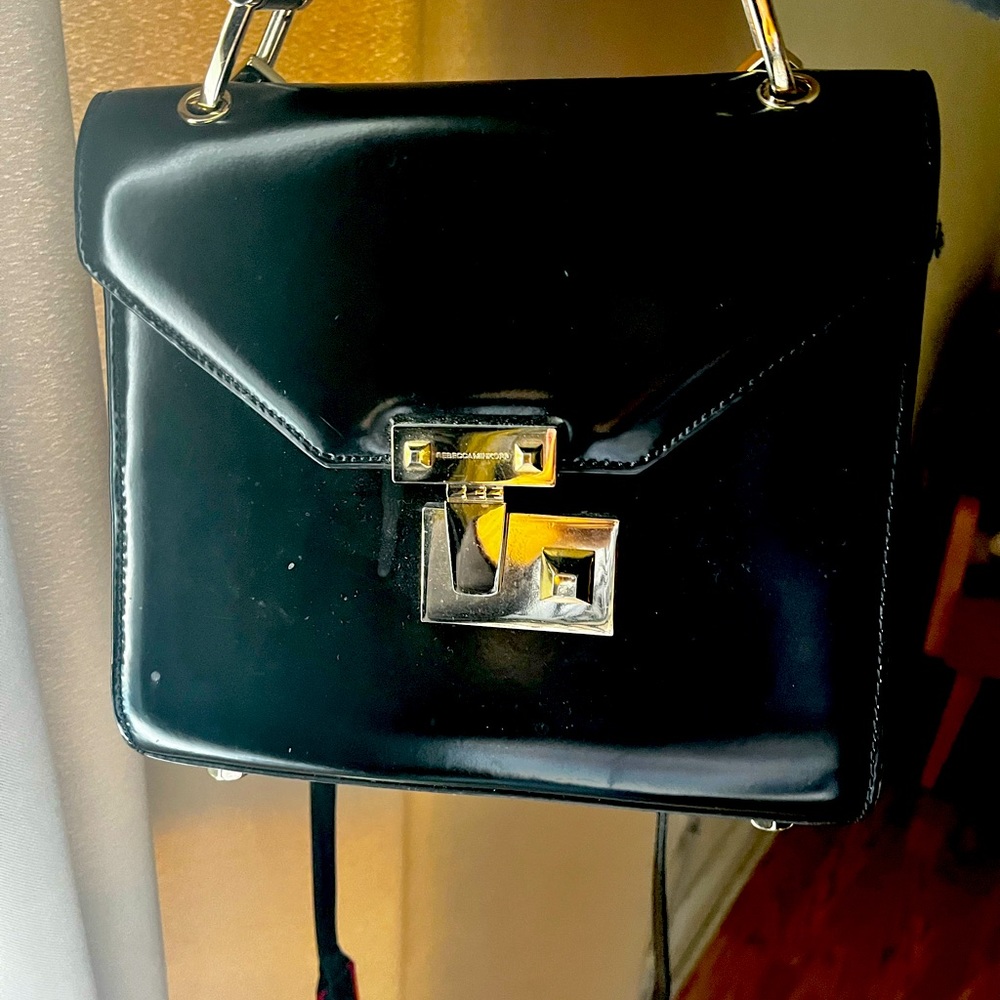Rebecca minkoff black leather handbag as seen on Ariana grande